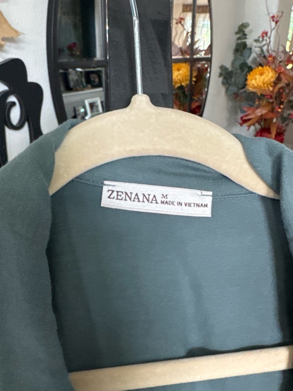 Zenana Outfitters Sage Green Two-Piece Long Sleeve Pajama Set with White Piping - Picture 2 of 8